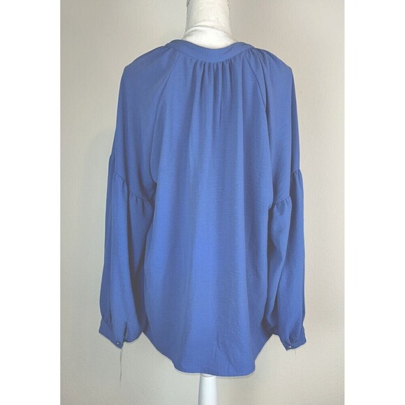 NY Collection Balloon Sleeve Peasant Blue Blouse Plus Size 2X (18/20) - Picture 6 of 15